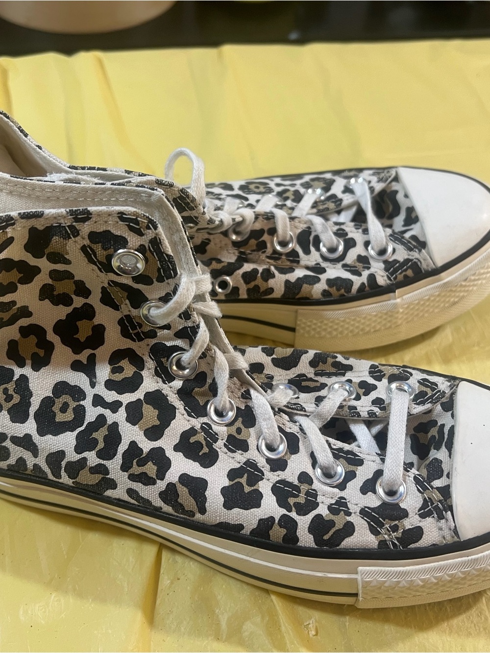 Converse Leopard Print High-Top Sneakers - White, Black, Tan - Picture 2 of 7